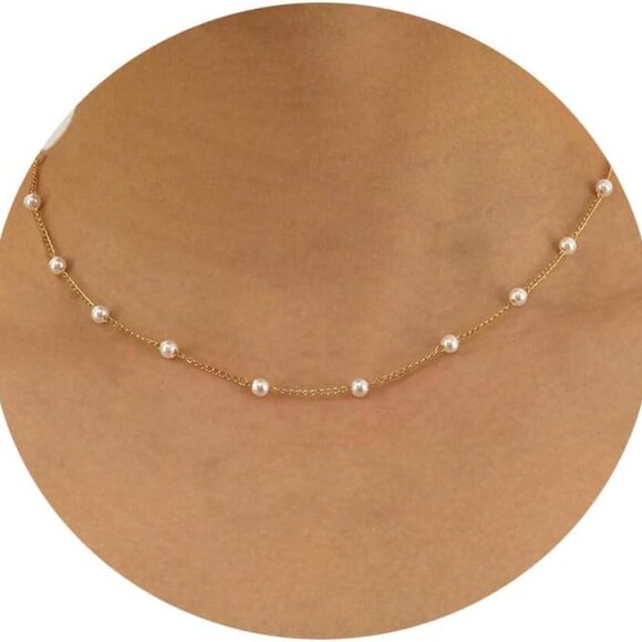 Pearl Necklaces for Women, Dainty 14K Gold/Silver Plated Pearl Necklace Simple W - Picture 1 of 6